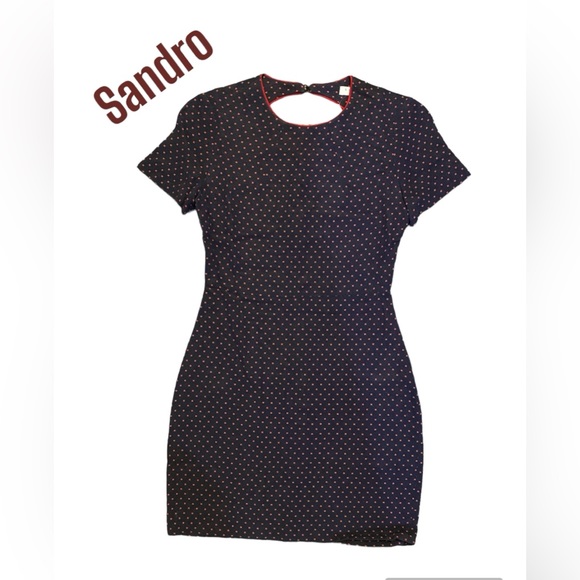 NWOT Sandro Paris Size 1 Navy and Red Embroidered Cutout jacquard mini dress - Picture 7 of 16